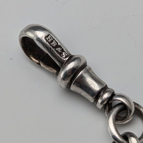 Circa 1900 British Antique Sterling Silver Albert Chain 29g Sterling Silver Lion Fob